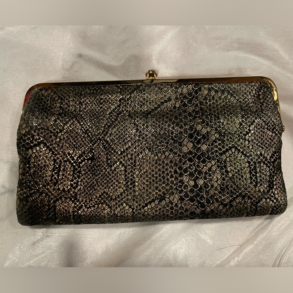 Rainbow leather snakeskin clutch